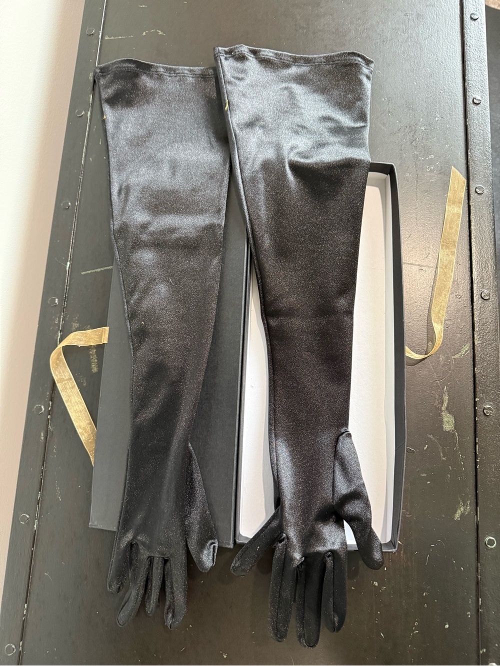 Black Satin Women’s Gloves - Sleek Long Dress Gloves